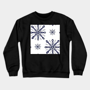 Pattern of blue snow crystals on white Crewneck Sweatshirt